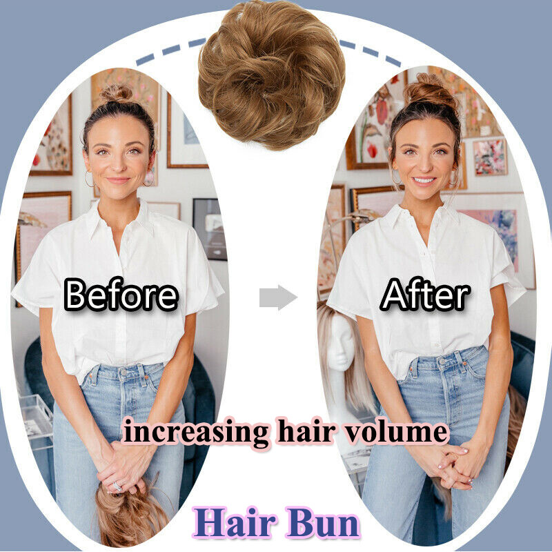 US Curly Messy Bun Hair Piece Scrunchie Updo Thick Hair Extensions Real As Human