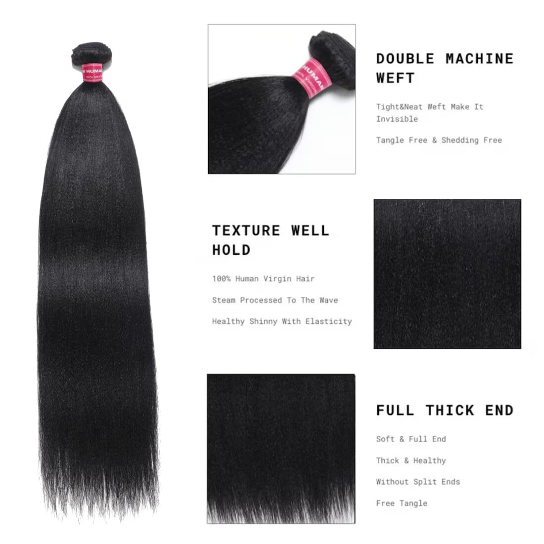 UNice Cambodian Yaki Straight 3 Bundles Human Hair Extensions Virgin Hair Weaves