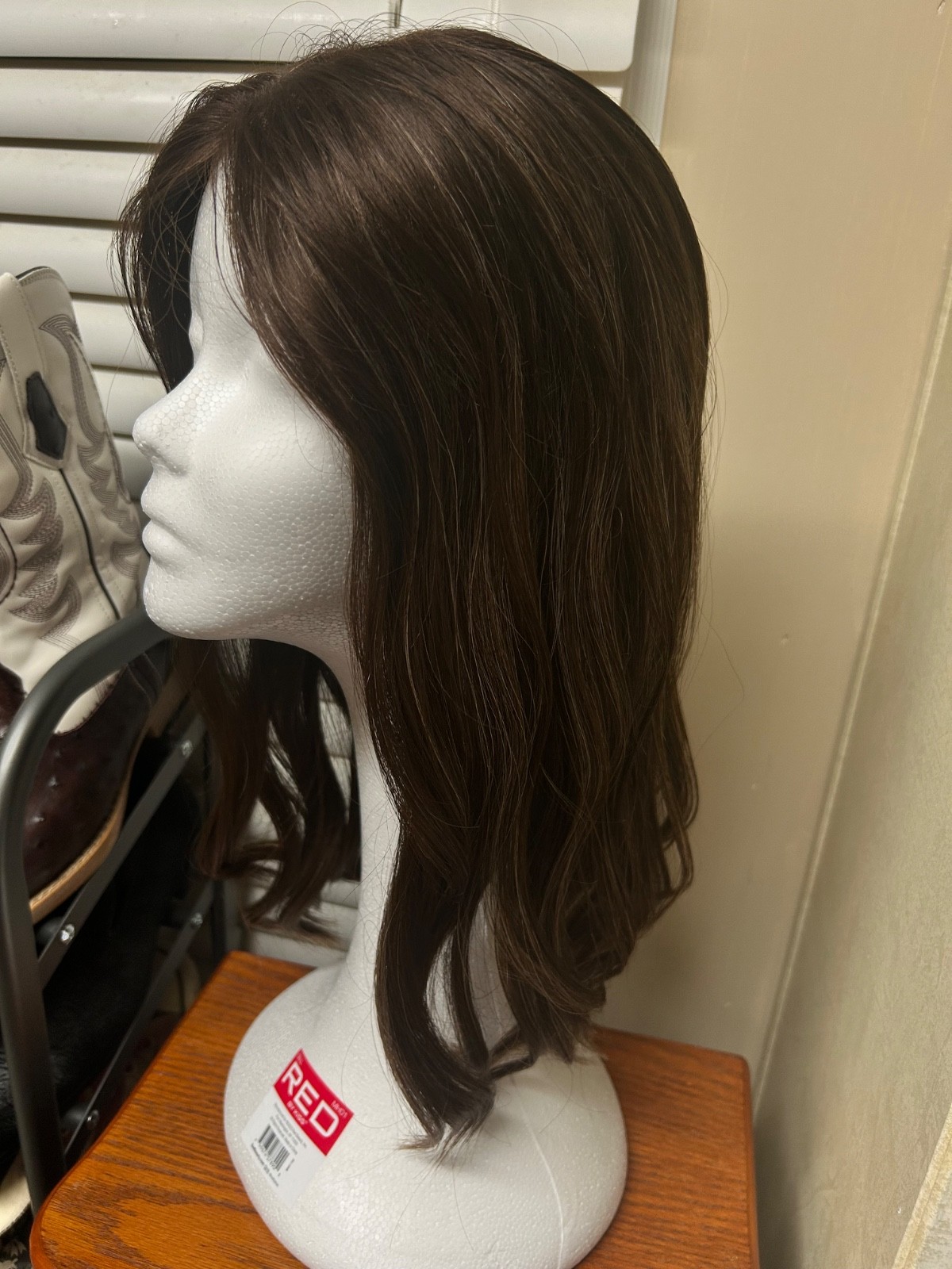 Hair Topper Clip in wig made w/ real hair, brown w/ highlights, can be cut/dyed