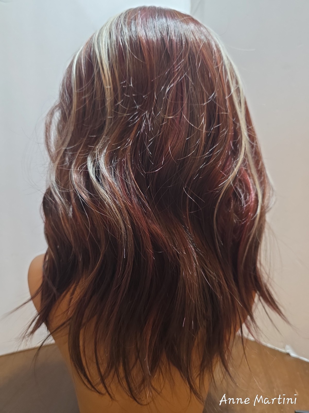 Martini Wigs Lace Front Wavy Wig Free-Part Medium Brown/Blond/Red 16 in