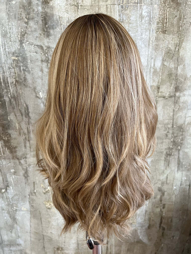 100% Virgin Human Hair Wig Dirty Blond Highlight Jewish Wigs for Women 18inch