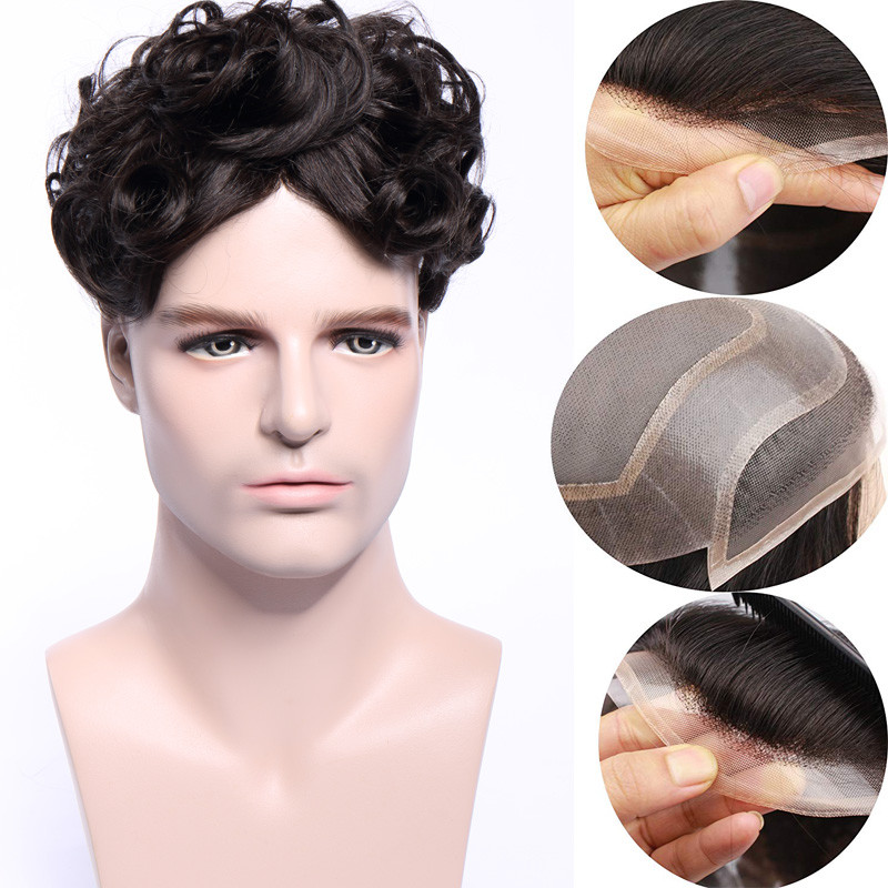 US French Lace Hairpiece Replacement System Virgin Human Hair Men’s Toupee 8*10″