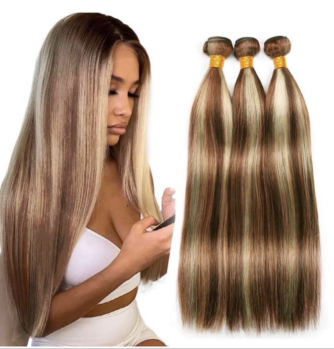 Sew in Straight 3 pack 22” p33/613 HUMAN HAIR RED BROWN BLONDE extensions – NEW