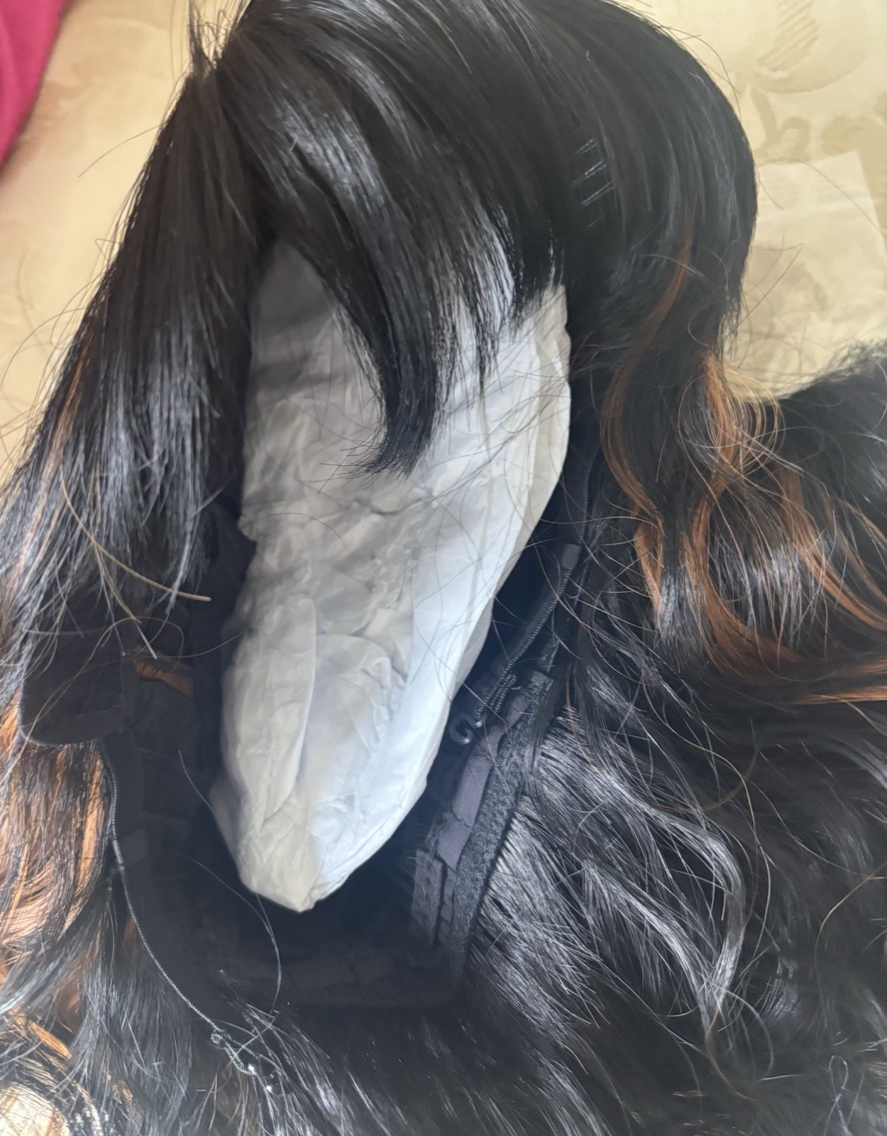 NWOT Human Hair Wavy Wig Black W/Brown Highlights SOFT Lace Front 15”