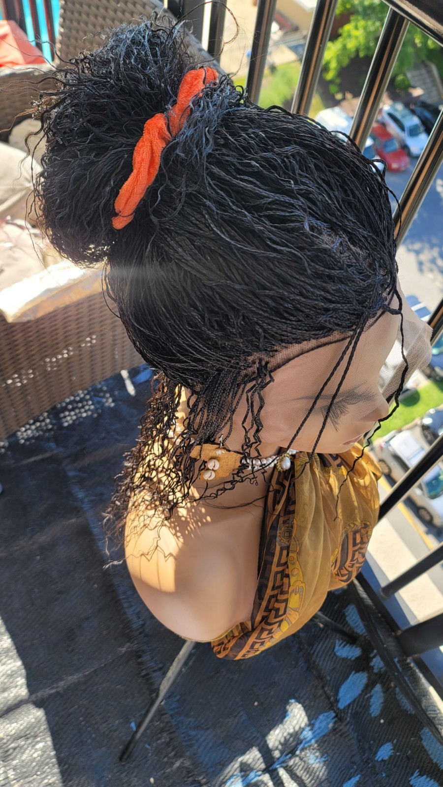 Braided Wig 16″ Micro Boho Braids Jet Black Full Lace Glueless Handmade Curly