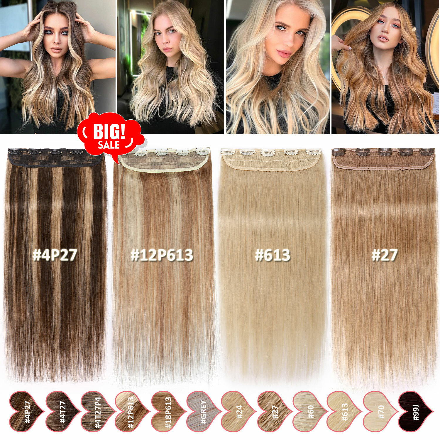 CLEARANCE V Shape One Piece Clip in 100% Remy Human Hair Extensions Thick Weft