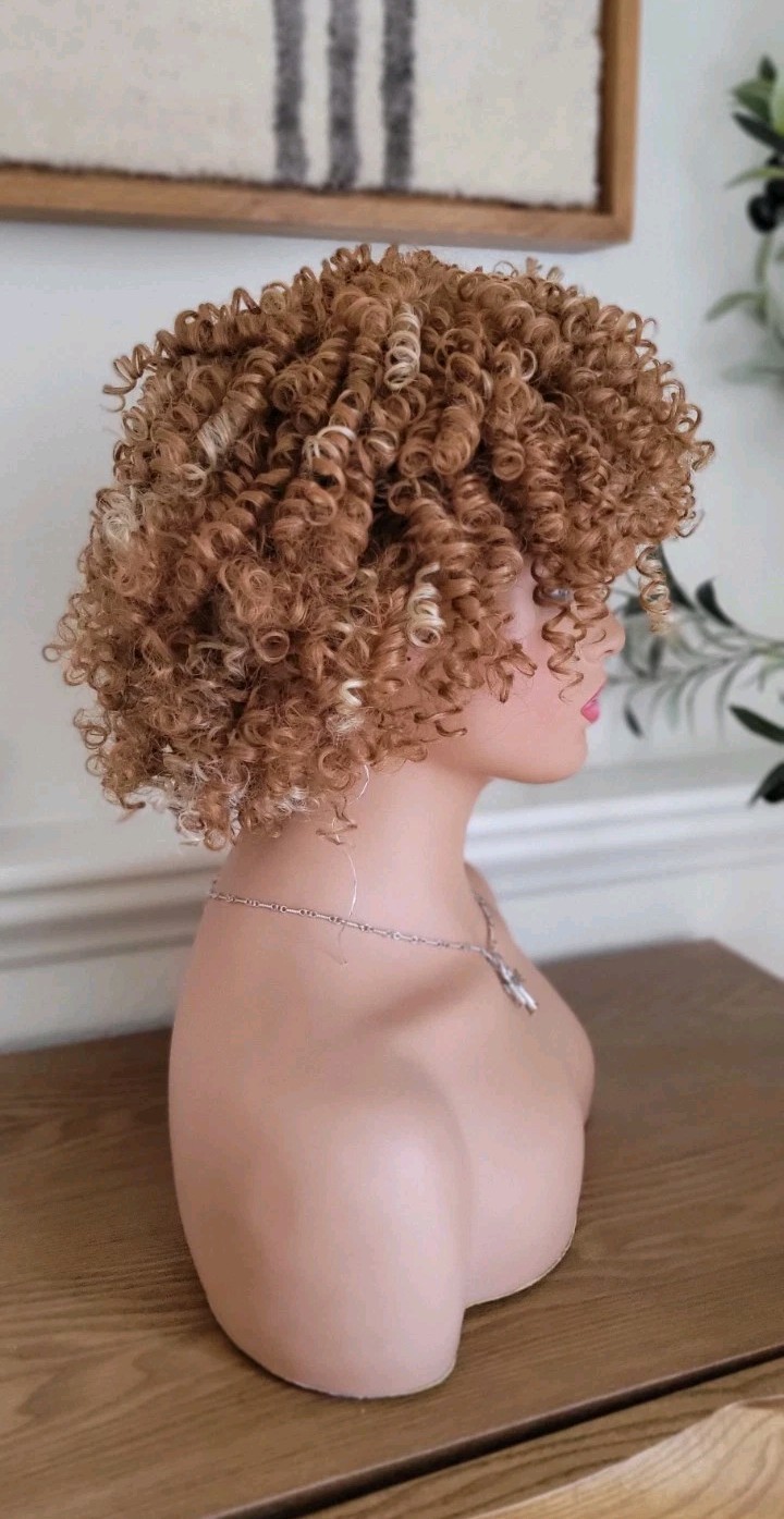 💕 SPIRAL CURL SHORT WIG MIXED GOLD BLONDE BROWN PREMIUM QUALITY DAILY FASHION