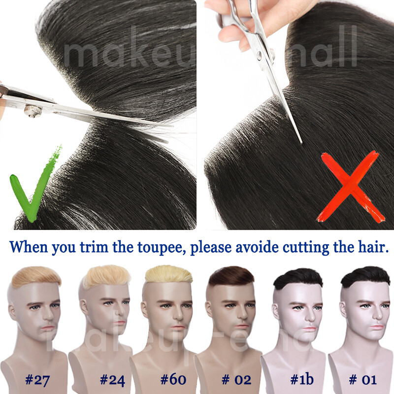 Front Hairline Mens TOupee 100 HUman Hair Replacement System Hairpiece Thin SKin