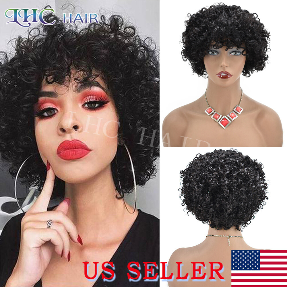 Short Afro Kinky Curly Wigs For Women Machine Made Black Human Hair Wig Natural