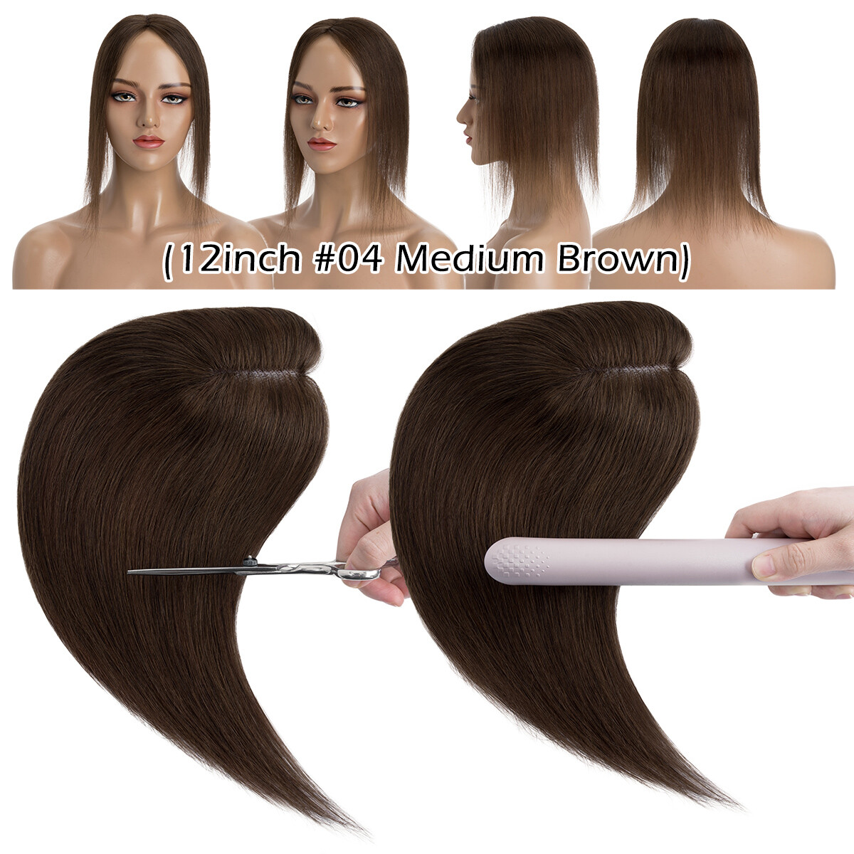Top Topper Toupee Clip In Remy 100% Human Hair Silk Base Wiglet THICK Piece Weft