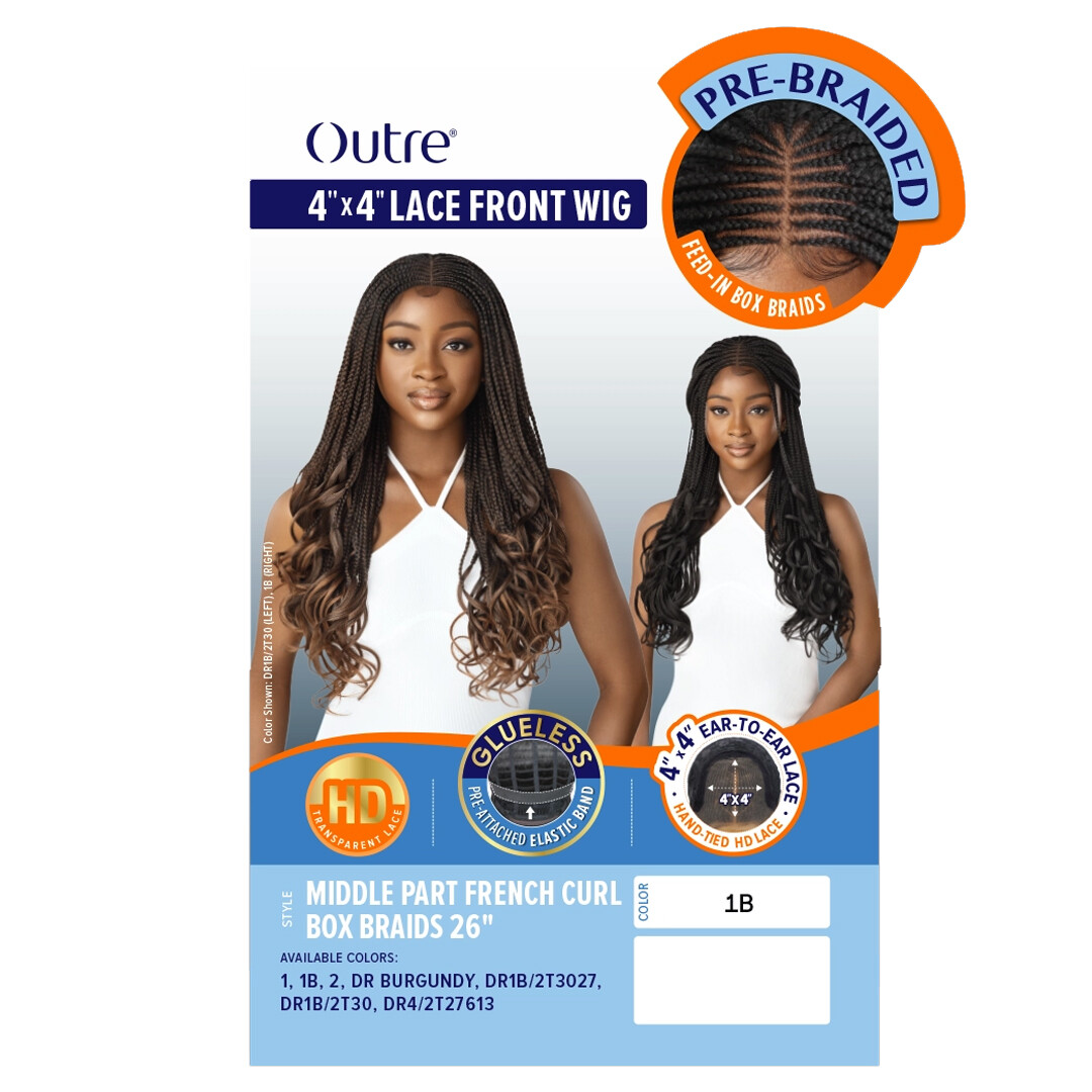 Outre 4×4 Lace Front Wig – Middle Part French Curl Box Braids 26″