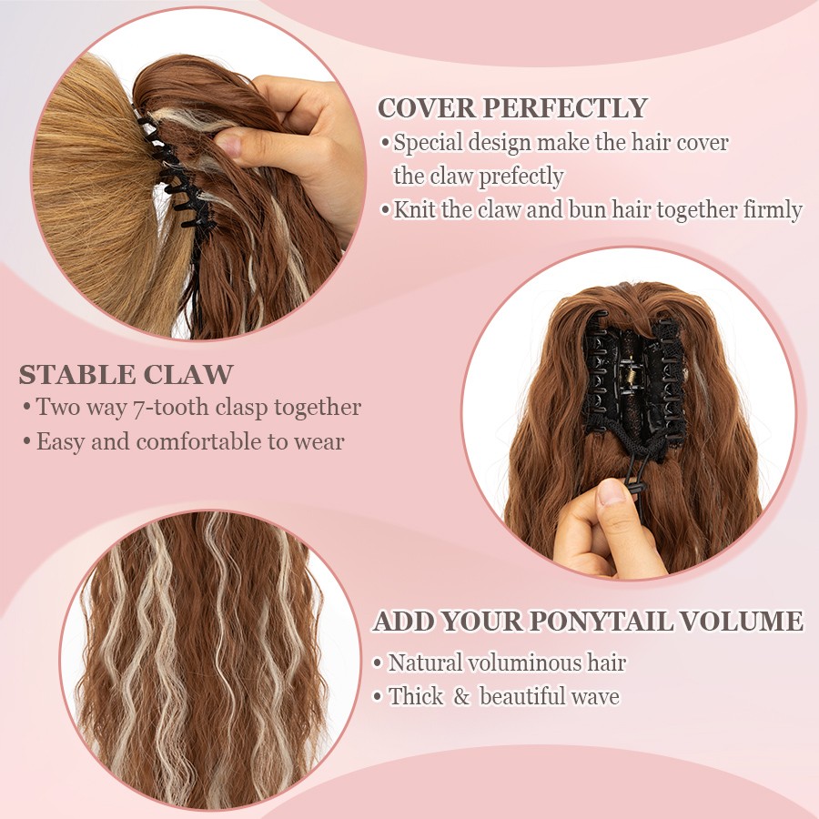 Real Fluffy Corn Wave Ponytail Claw Clip in Hair Extensions as Human Pony Tail