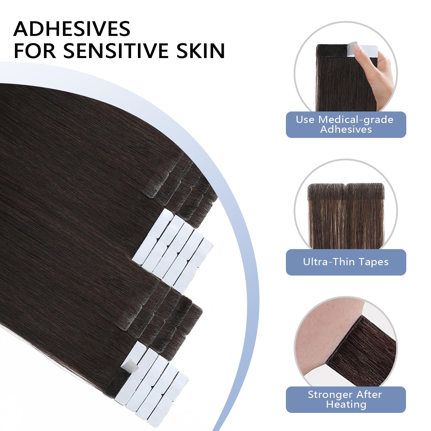 Cookayu Invisible Tape In Hair Extensions Darkest Brown 20Inch 45G 20Pcs