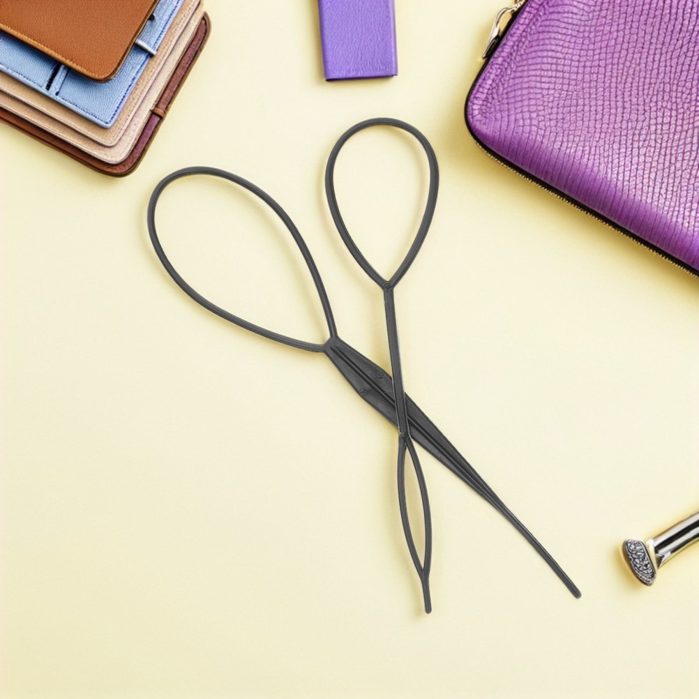 2Pcs Reusable Black Hairdressing Tool Elastic Crochet Braids Needle for Women