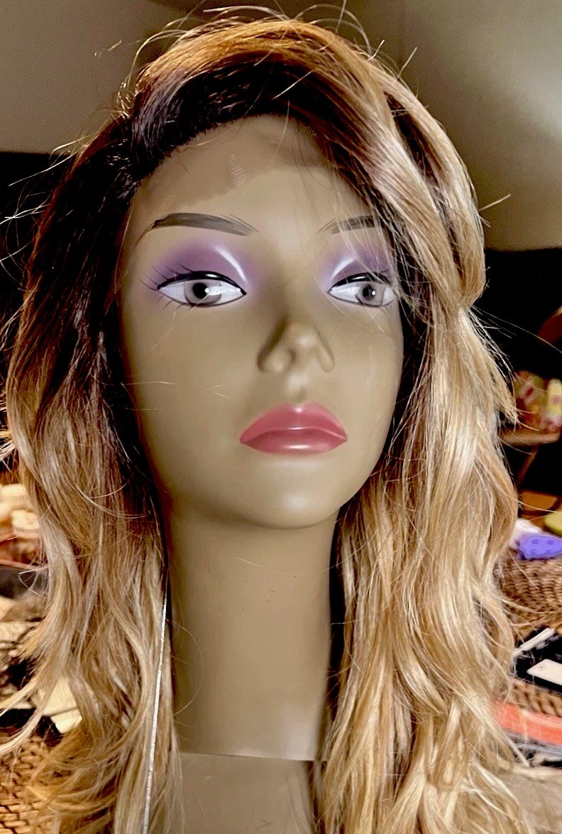 LACE FRONT LONG WIG LAYERED MIXED BLONDE ~OMBRÉ DARK ROOTS ~ HEAT OK NEW