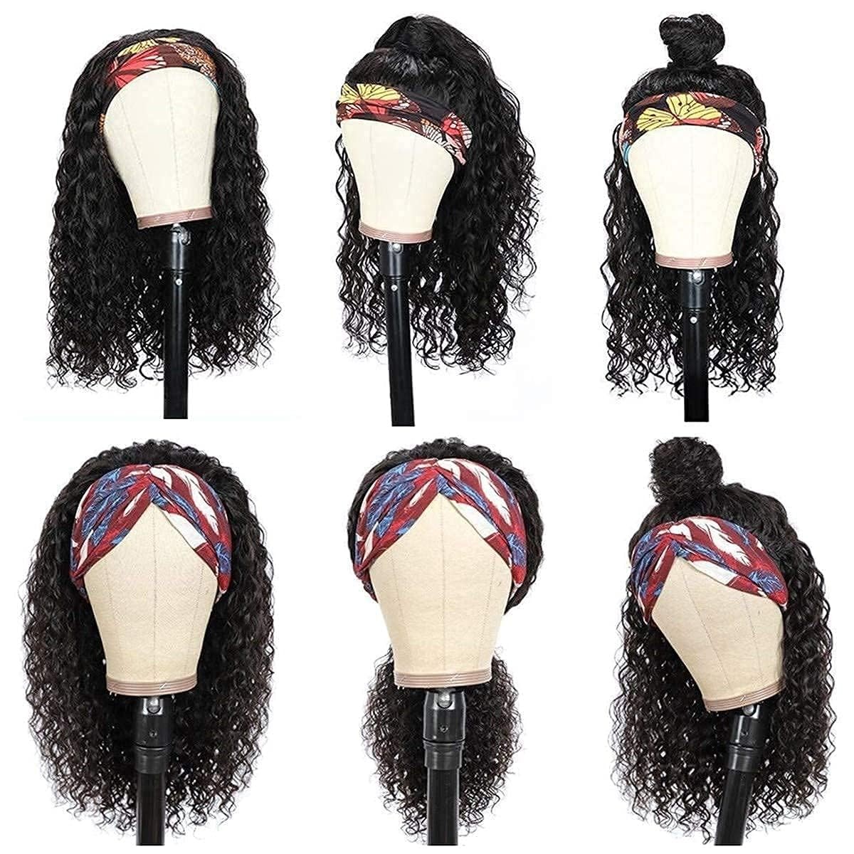 Headband Wig Human Hair Water 20 Inch, Nature Black（headband wig human hair）