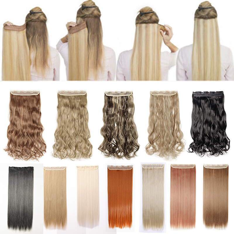 Real THICK Clips in One Piece Hair Extensions As Human Curly Blonde Hairpiece US