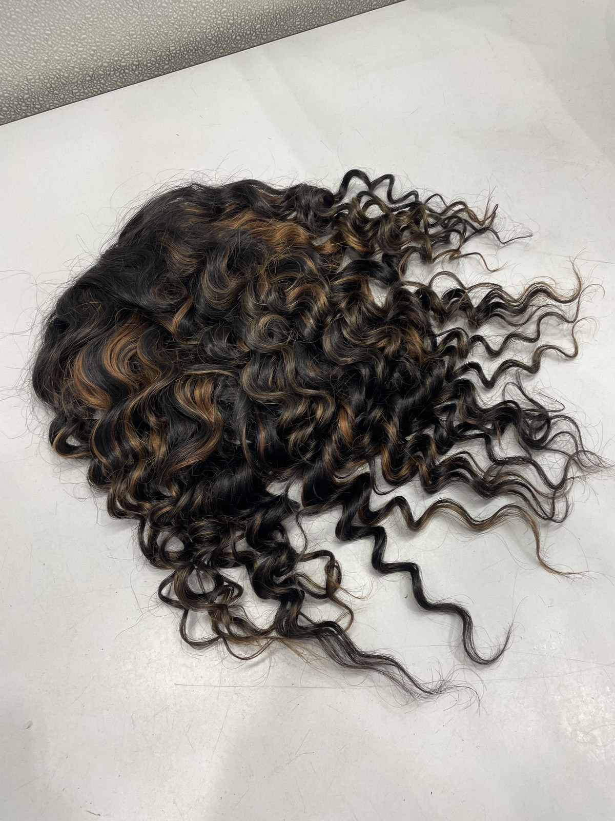 Natural Black With Highlights Water Wave Human Hair Blend Half Wig, 20″
