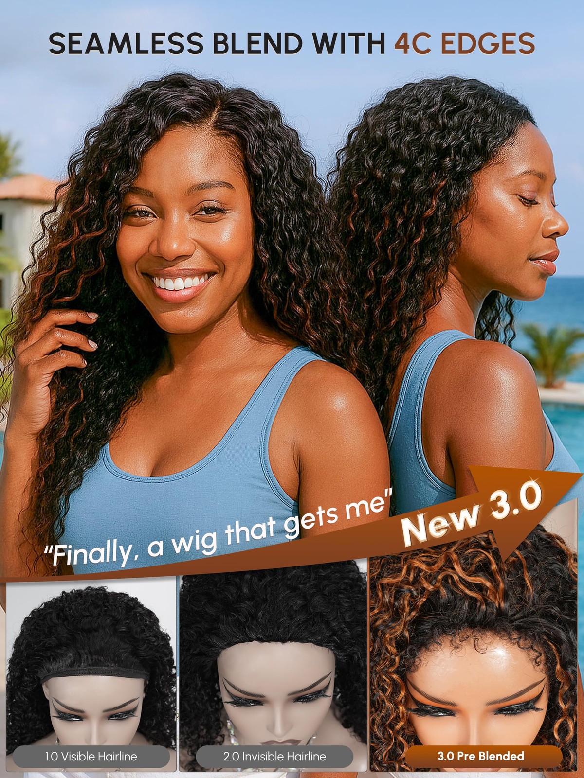 Shangyinfa Balayage 1B/30 Water Wave Half Wig Human Hair Flip Over Drawstring