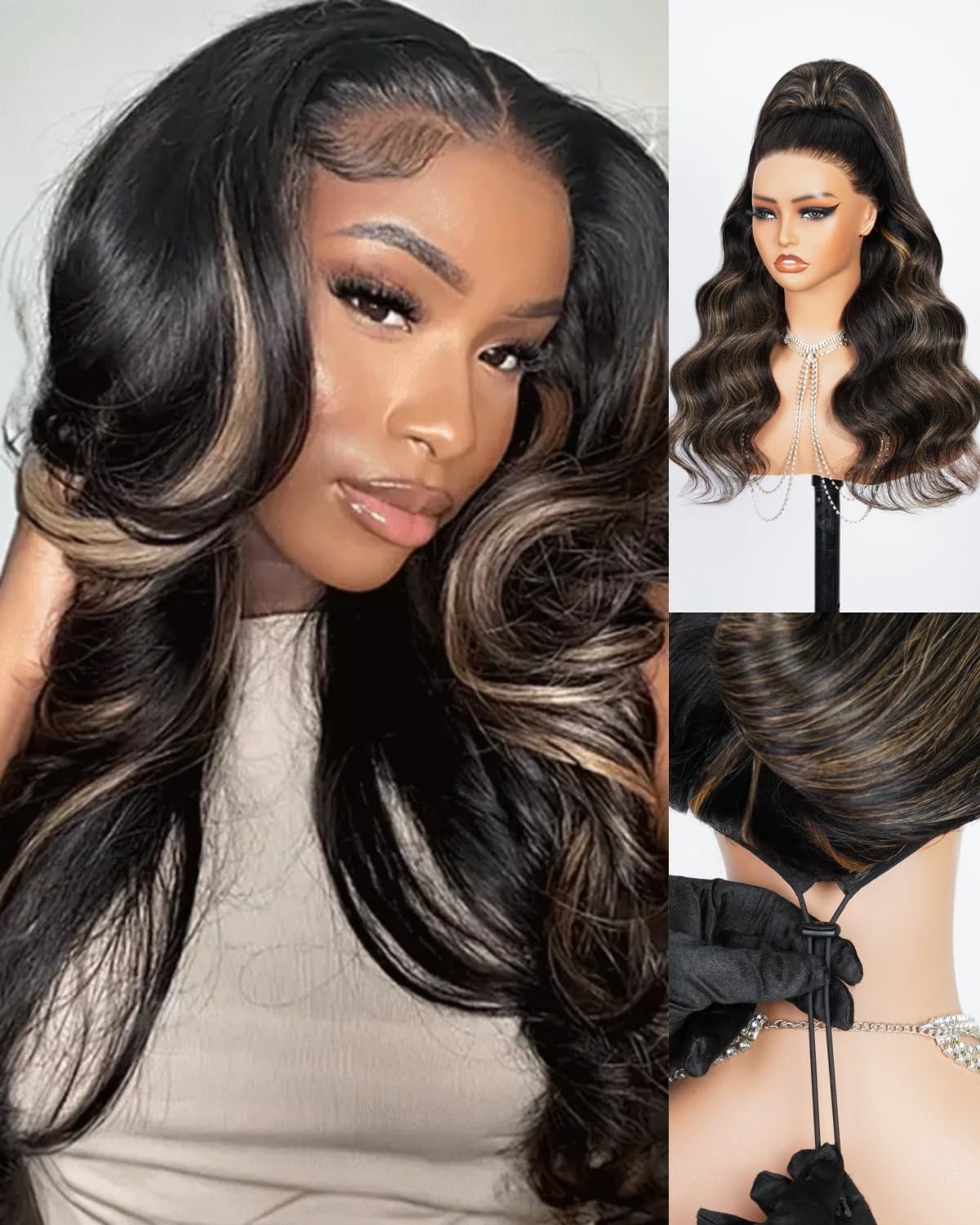 Megalook Hair Balayage Body Wave Headband Wig Human Hair 200 Density No Lace