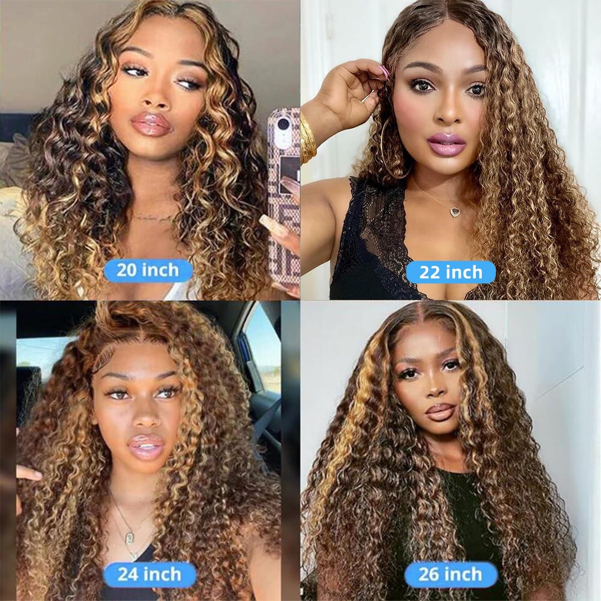 16Inch Highlighted Deep wave Lace Front Wig Human Hair Honey Blonde Highlight…