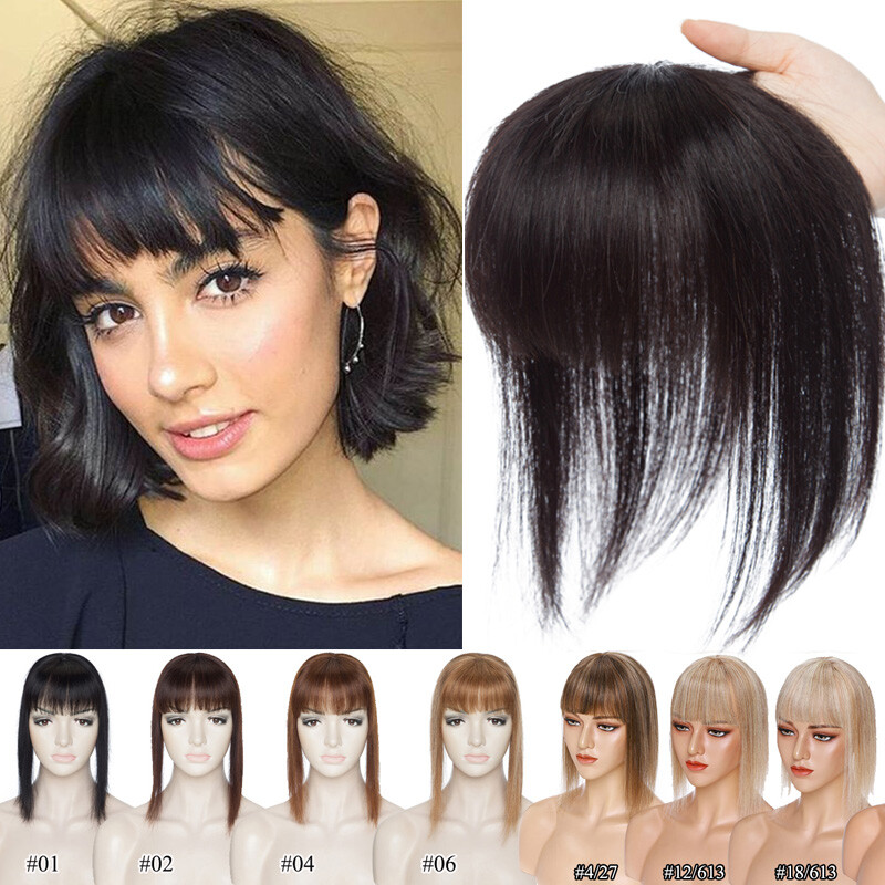 Thick Clip In Remy Human Hair Topper Hairpiece Toupee Wigs Bangs Short Medium US
