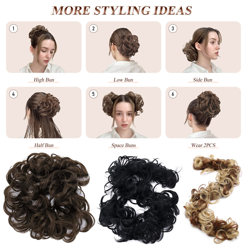Long Curly Messy Bun Piece Scrunchie Updo Thick Hair Extensions Real As Human US