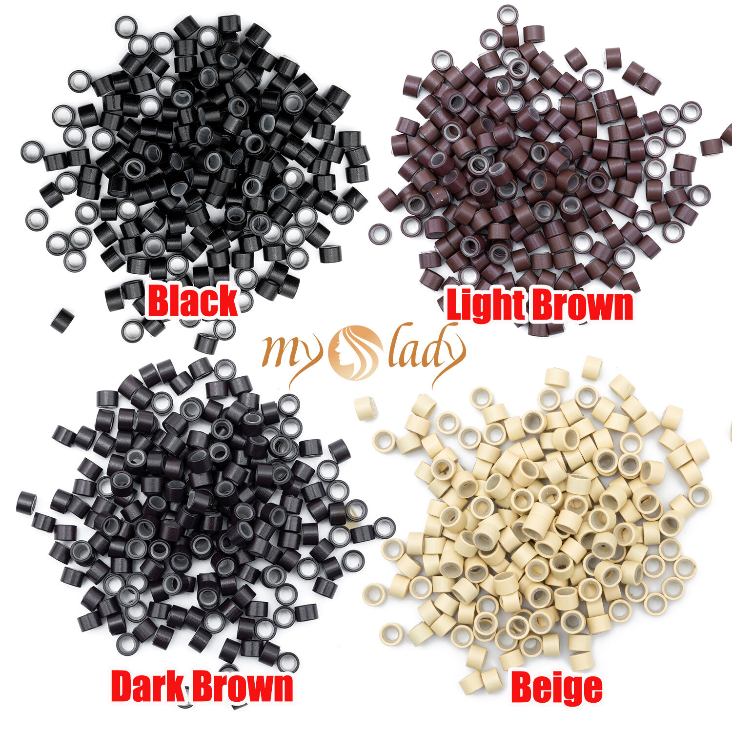 200-1000PCS Nano Ring Micro Links Beads Silicone Lined For I Tip Hair Extensions