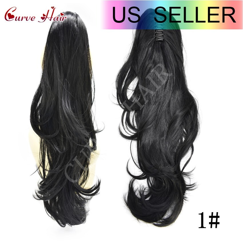 Women Ponytail 22″ Long Wavy Hair piece Claw Clip In Ponytaill Extension Synthet