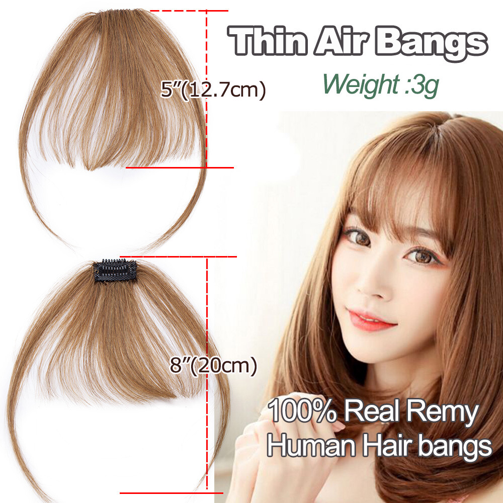 Flat Wispy Air Fringe With Temples 100% Remy Human Hair Bangs Clip In Beauty US