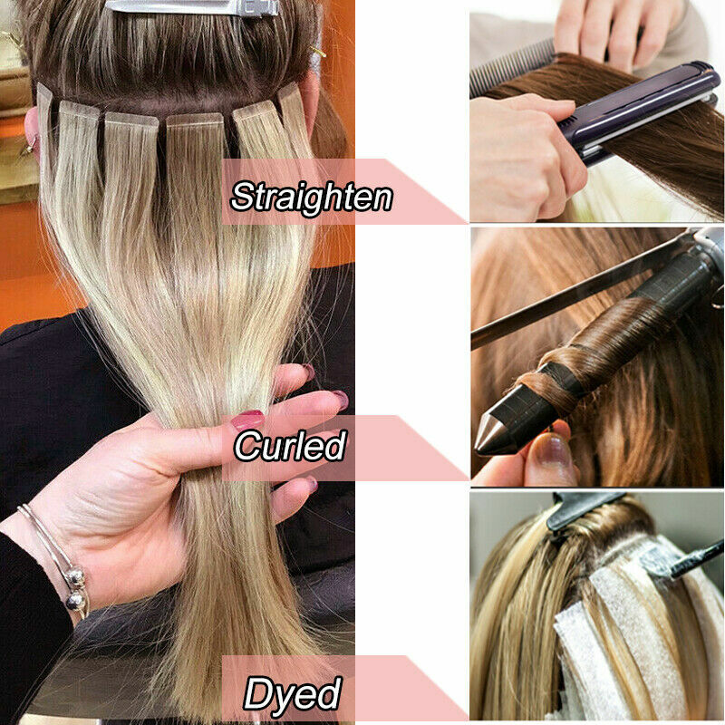 Invisible Glue Tape in Hair Extensions Remy Human Hair Skin Wefts Balayage Ombre