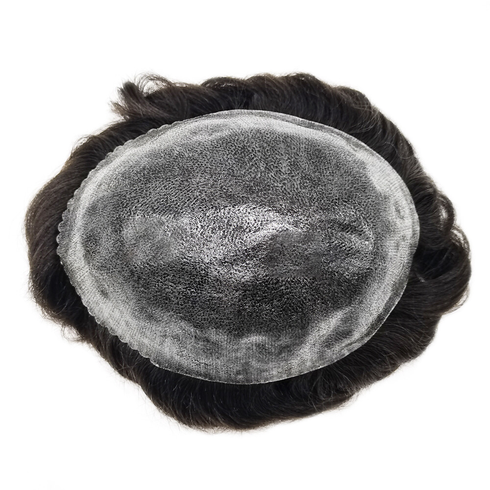 Mens Hair Replacement System Full Poly Thin Skin Toupee Human Hair Piece