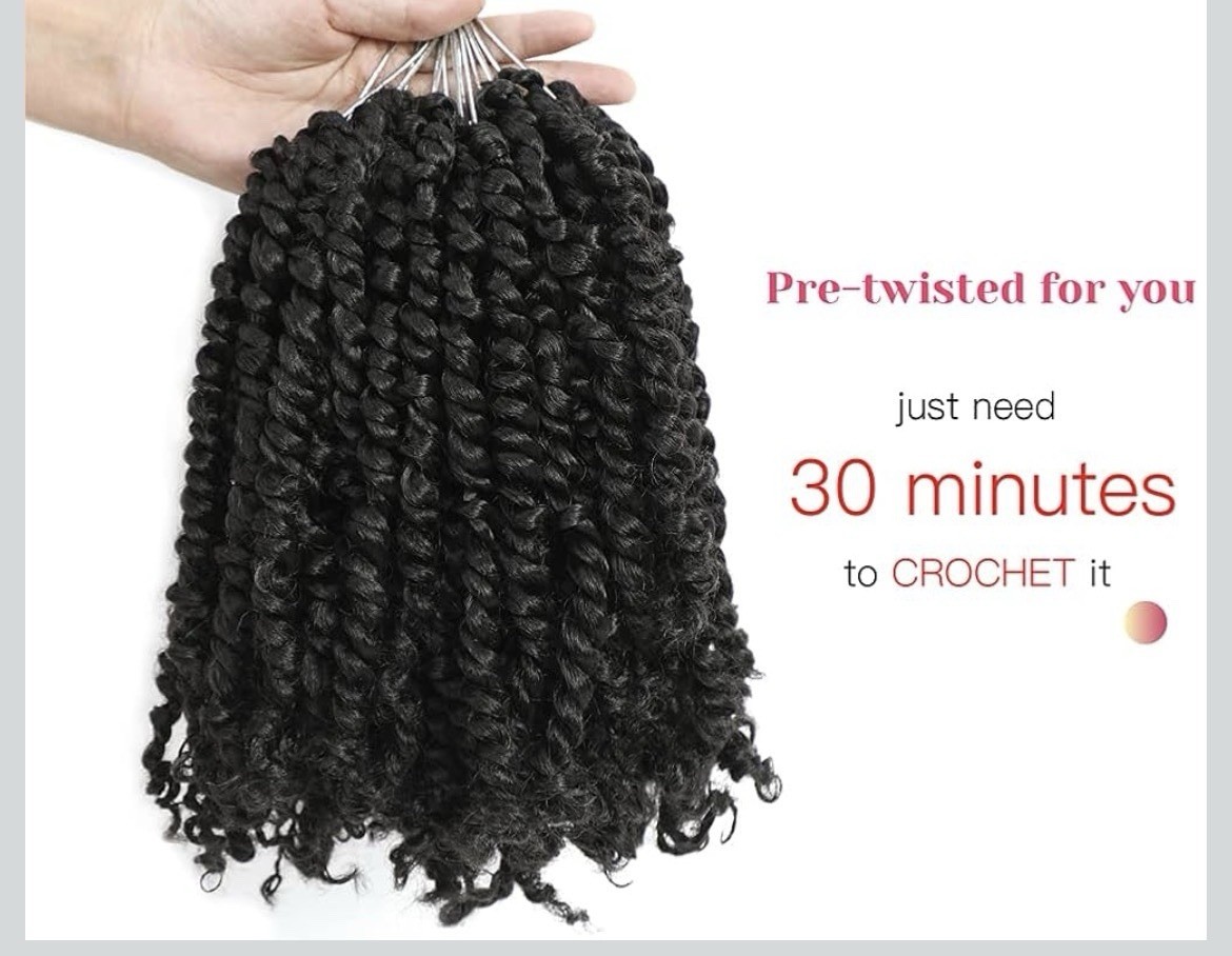 Bohobabe Handmade Pre-twisted Passion Twist Crochet Hair Extensions 8pk Black