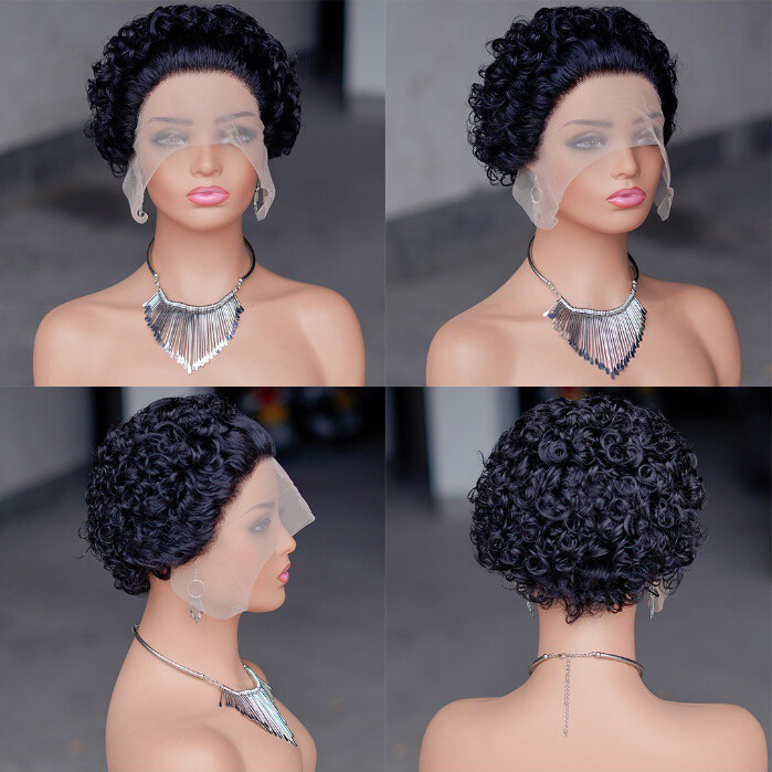 Short 6″ Curly Human Hair Lace Front Wig for Women 13×1 Lace Human Hair Afro Wig