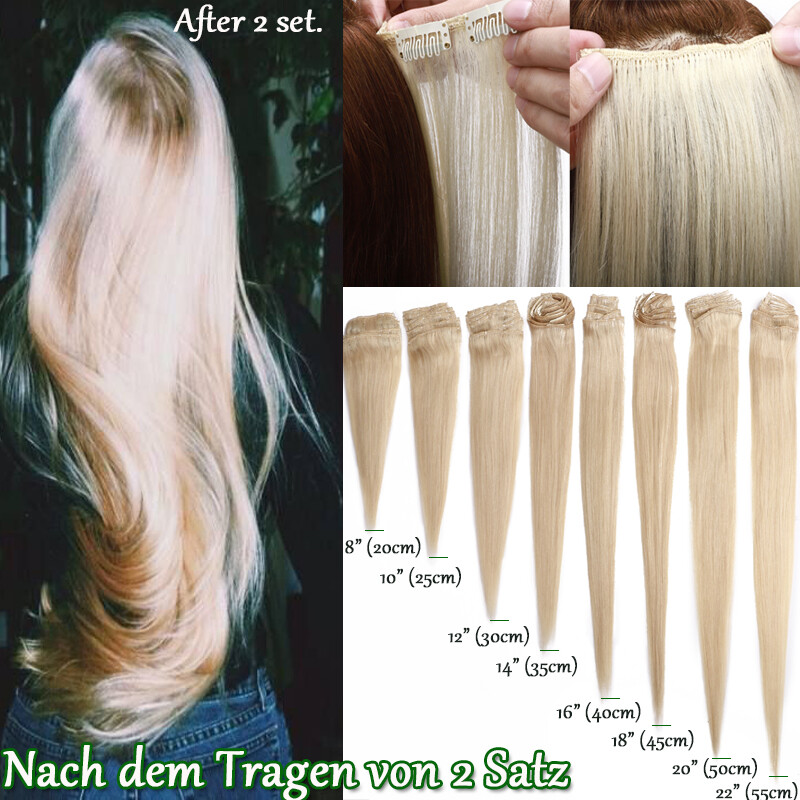 AAA+ 8pcs 16″ 18″ 20″ 22″ 24″ Clip In Real Remy Human Hair Extensions Full Head