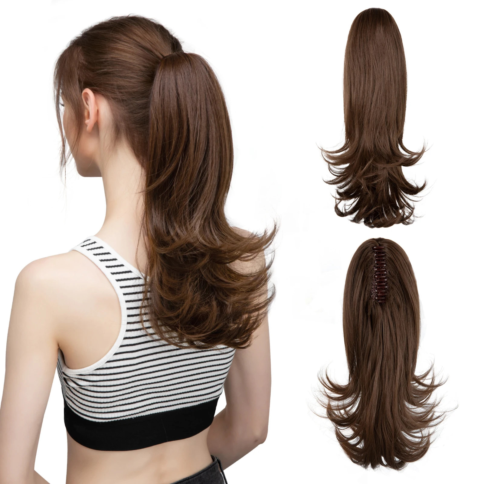14 Inch Synthetic Claw Clip Ponytail Extensions Wavy Blonde Black Hair