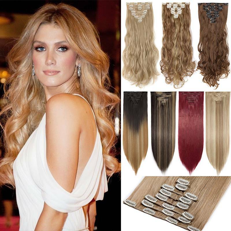 100% Natural Hair Extensions Real Thick Hair 8 Pieces Clip in FULL HEAD as Human