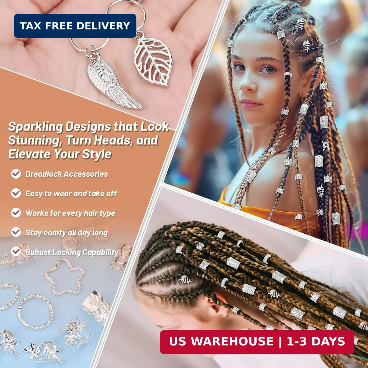 323 Pcs Silver Hair Jewelry for Braids, Dreadlocks, Twists and Locs, Adjustable