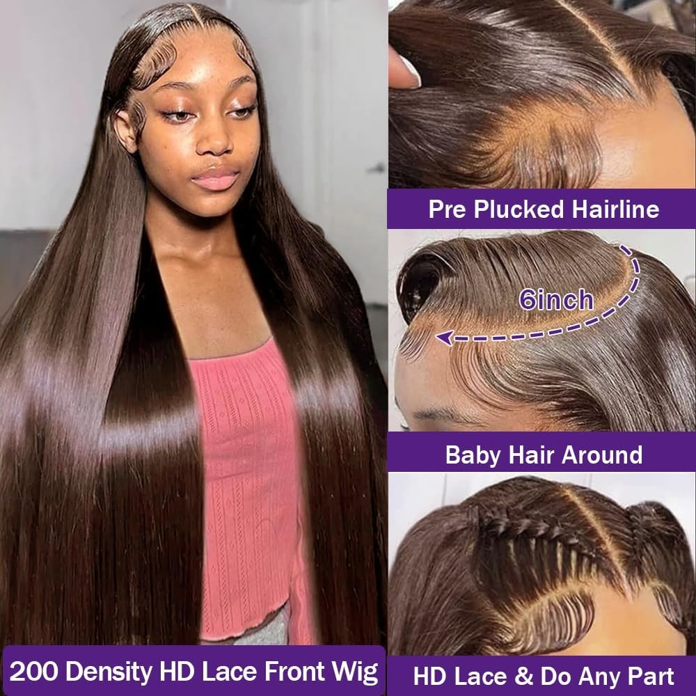 Swothew Brown Human Hair Wig Chocolate Brown Human Hair Wig 200 Density 13X6