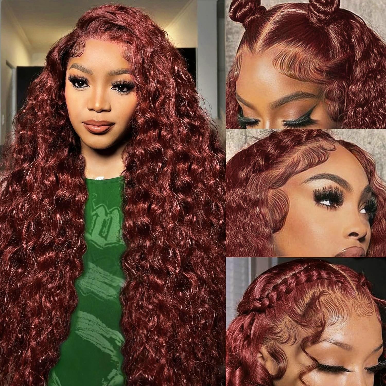 30″ Reddish Brown Curly Lace Front Wig – 180 Density Deep Wave, Pre-Plucked, HD