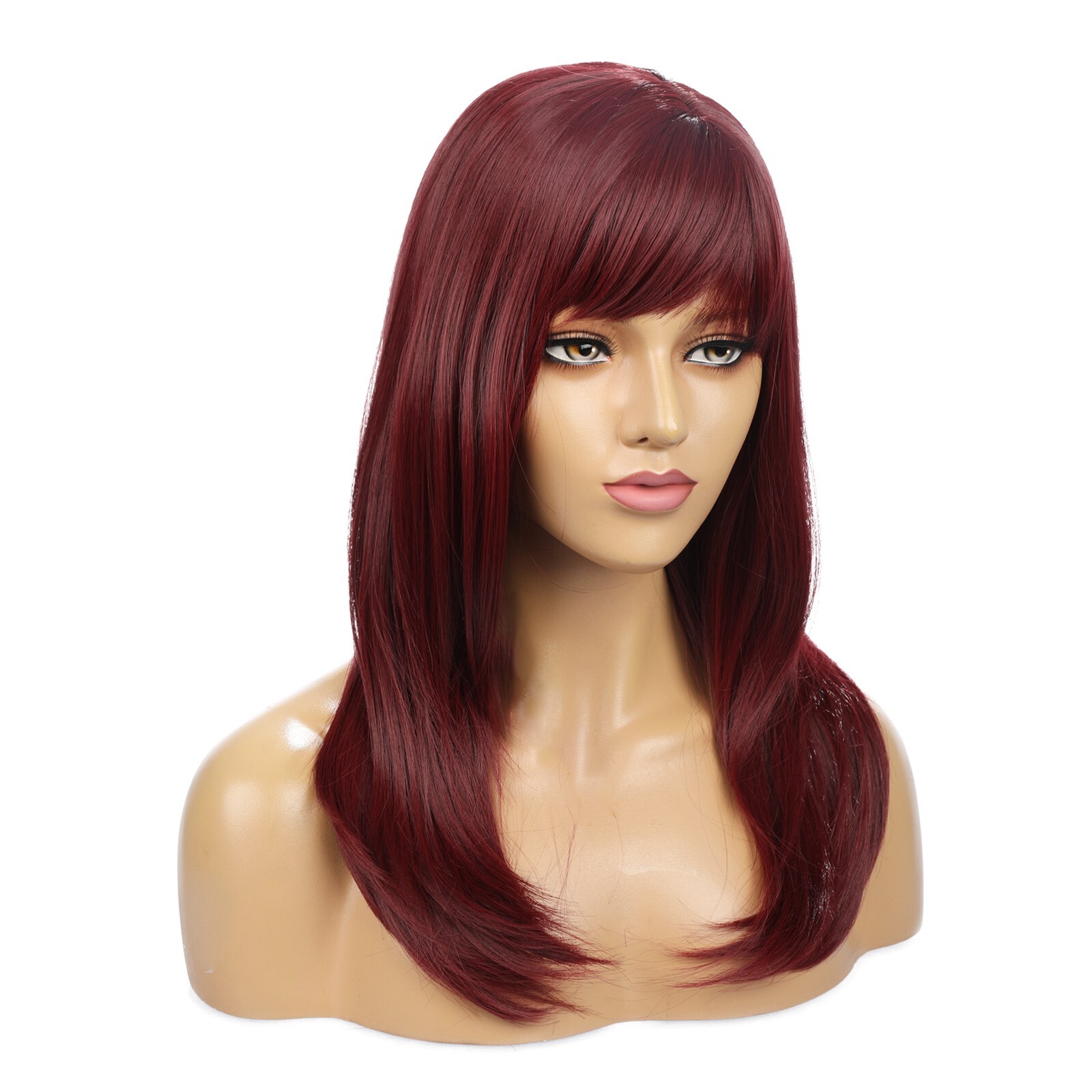 55cm Wine Red Fashion Wig For Women Chemical Fiber High Temperature Silk Wig