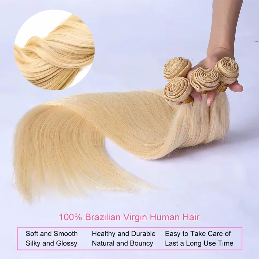 Njmnjm 613 Bundles Straight Blonde Bundles Human Hair 12A Brazilian Virgin 613