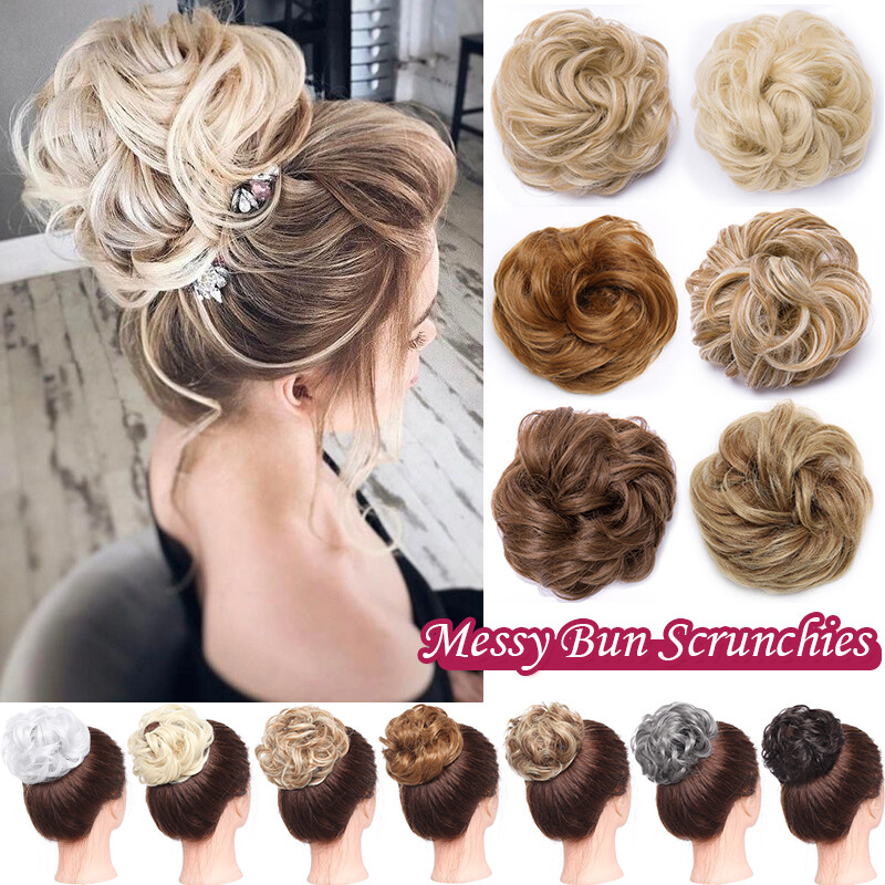 Large Messy Bun Scrunchie Hair Piece False Updo Cover Hair Extensions Wavy Thick