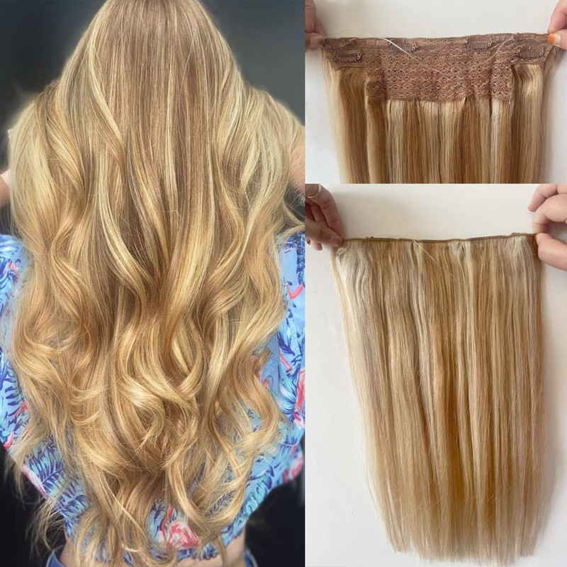 Sunfa Halo Extensions Real Human Hair Balayage Ombre Golden Brown To Light
