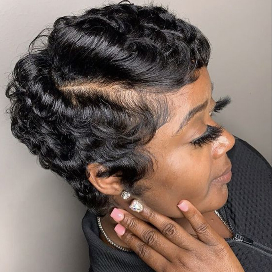 Pixie Cut Wig Short Curly Lace Front Human Hair Wigs for Black Women