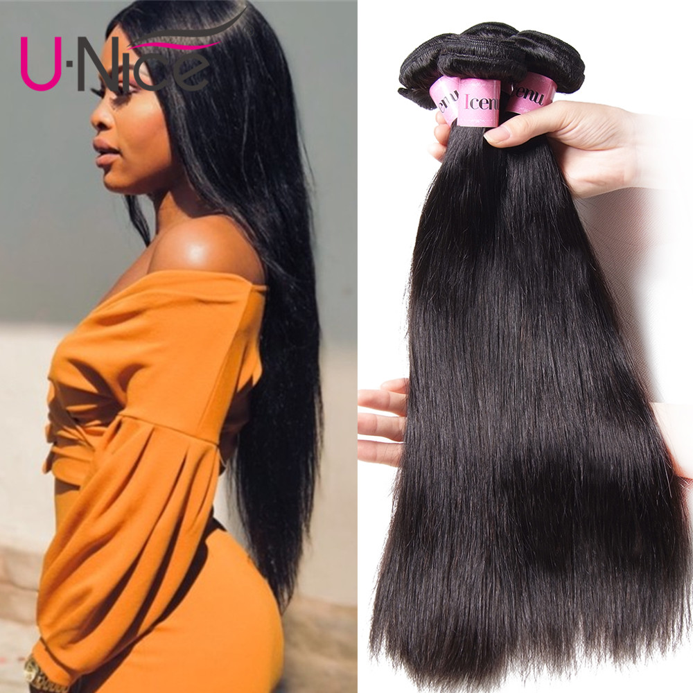 UNice Hair Indian Straight Human Hair Extensions Weaves 1-3 Bundles Weaves Wefts