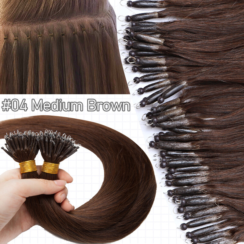 CLEARANCE 100% Remy Human Hair Extensions Nano Ring Loop Micro Bead Hair Thick