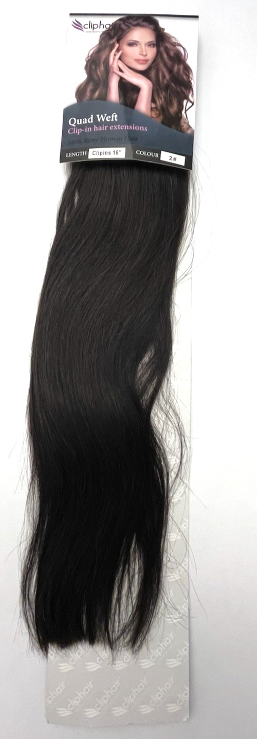 ClipHair Quad Weft 12″ Wide Thick Remy Human Hair Clip in Hair Extension 16″L 2#