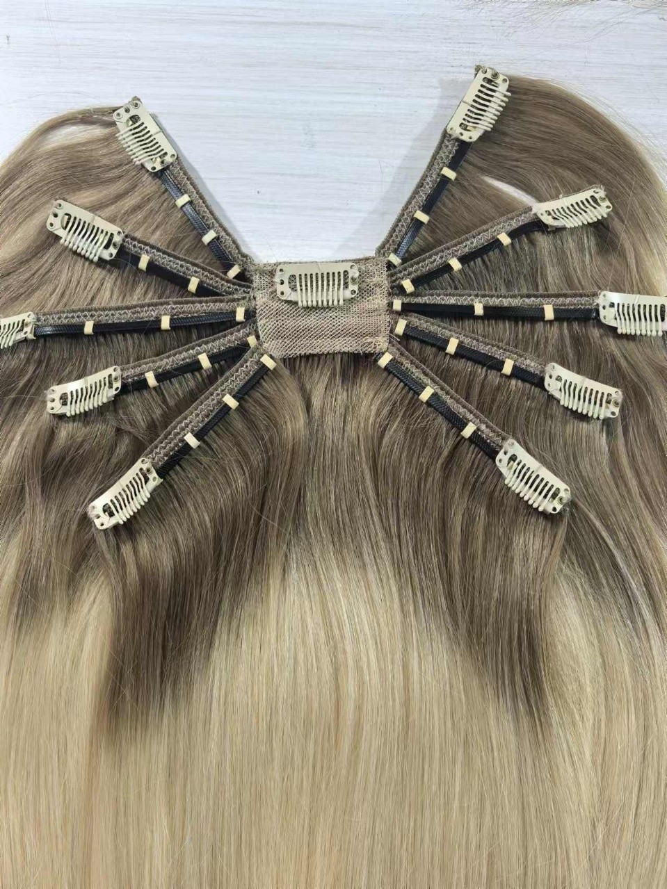 Wavy Hair Invisible Octopus Clips inRemy Human Handtied Butterfly Wefts Topper
