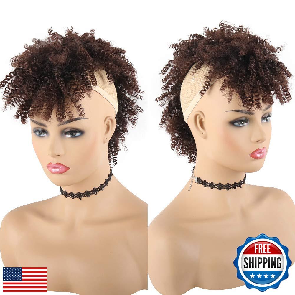 KRSI Afro High Puff Hair Bun Ponytail Drawstring With Bangs Synthetic Light B